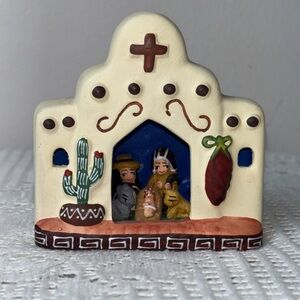 Vintage Peruvian Nativity Scene Diorama Spanish Adobe Church Mission Christmas
